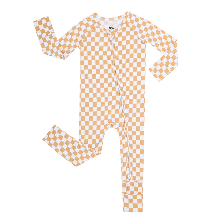 TAN CHECKERED ZIPPER ROMPER