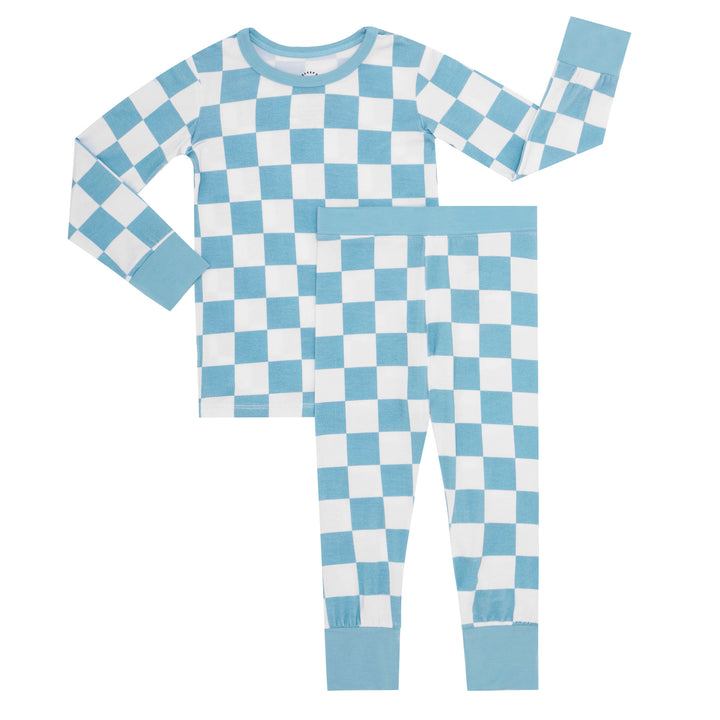 OCEAN BLUE AND WHITE CHECKERED TWO PIECE SET